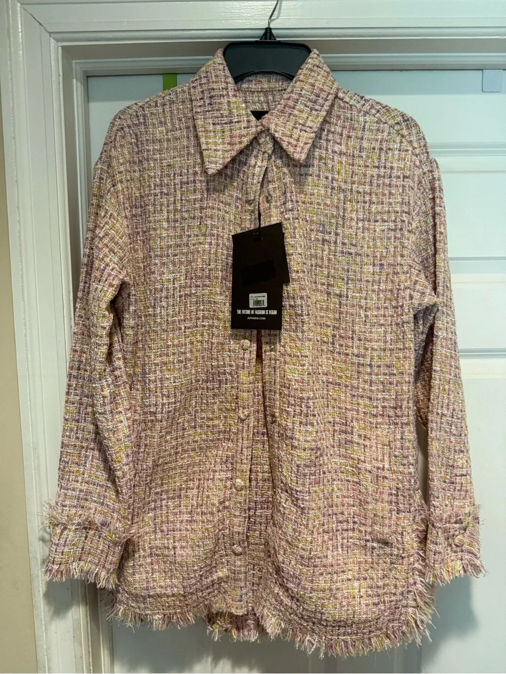 Women’s Texttured Pink Tweed Button-Front Shirt Jacket Size XS